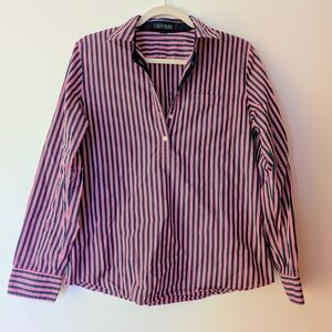 Lauren Ralph Lauren Pink and Blue Striped Half Button Down Size S-M